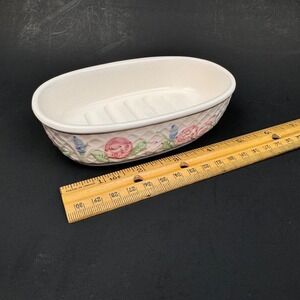Vtg Ben Rickert Fine Ceramic Easter Cottage Bar Soap Dish Floral Weave Pattern